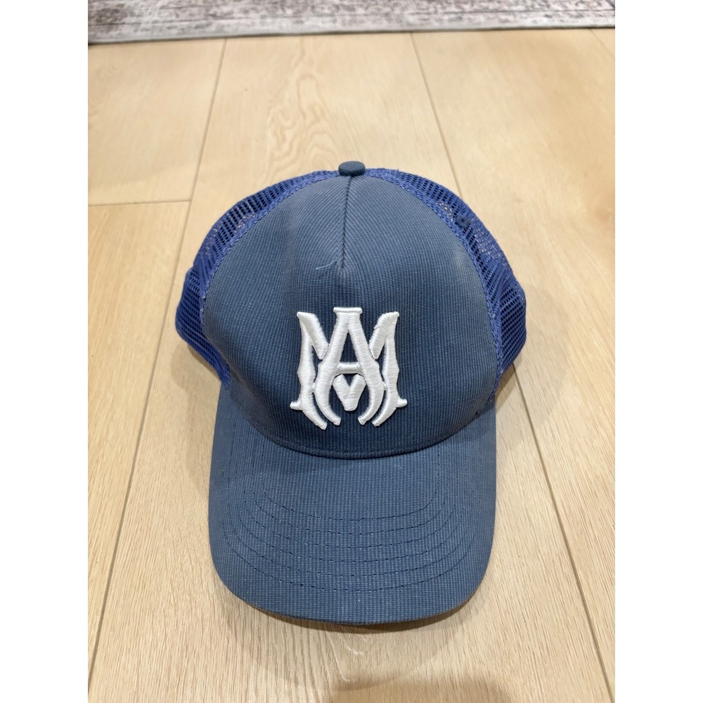 Amiri MA Logo Trucker Hat Blue Corduroy Mesh Snapback Baseball Cap Mens‎